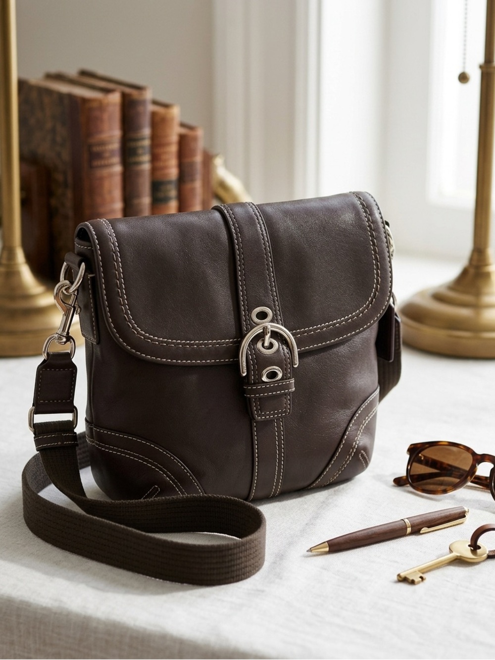 Coach Vintage Y2K Soho Dark Brown Leather Buckle Flap Crossbody Bag